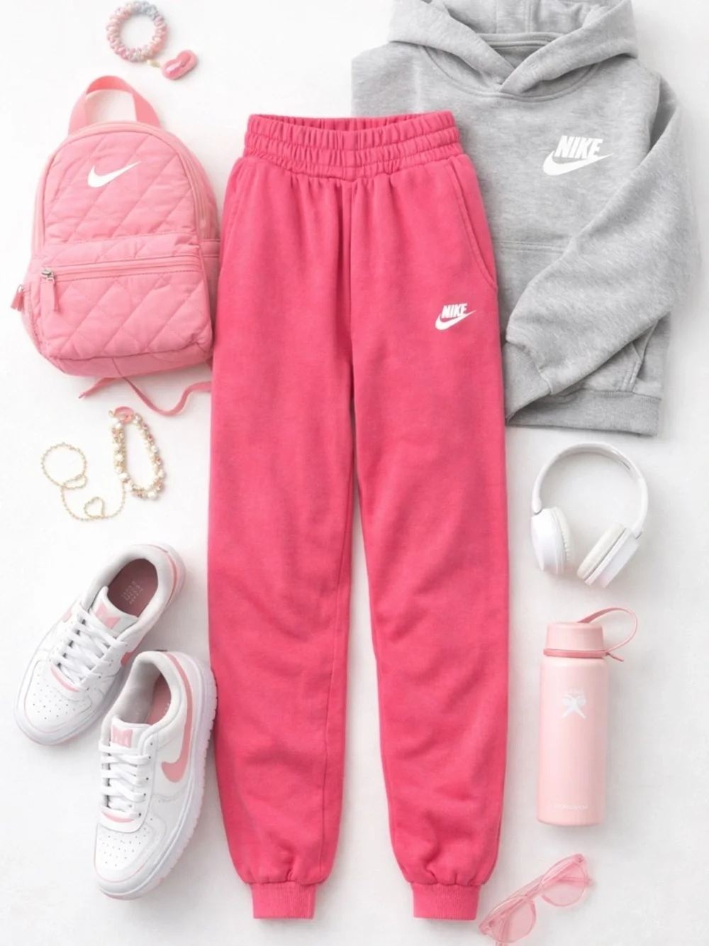 Nike Girls | Pink Joggers Sweatpants | Cotton Blend | Elastic Waist | Size L